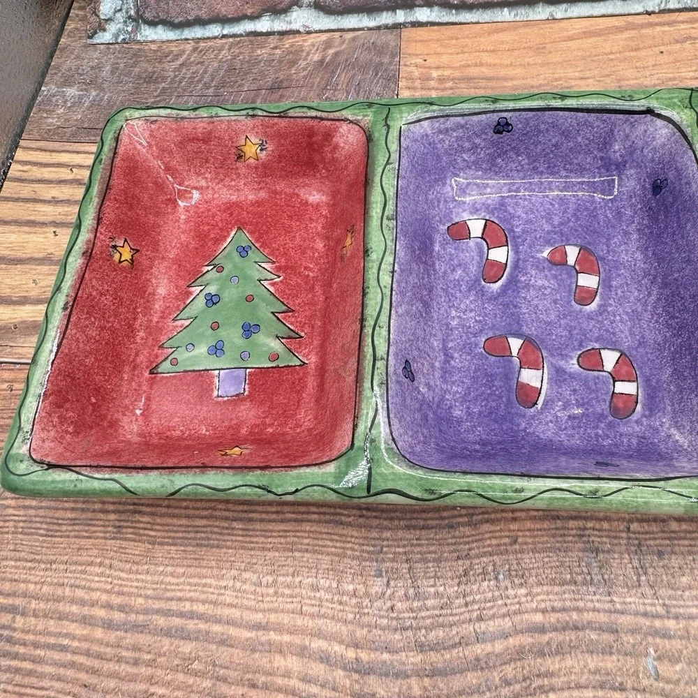 Sweet Shoppe Christmas 4 Part Relish Snack Serving Tray Sue Zipkin Sango Holiday